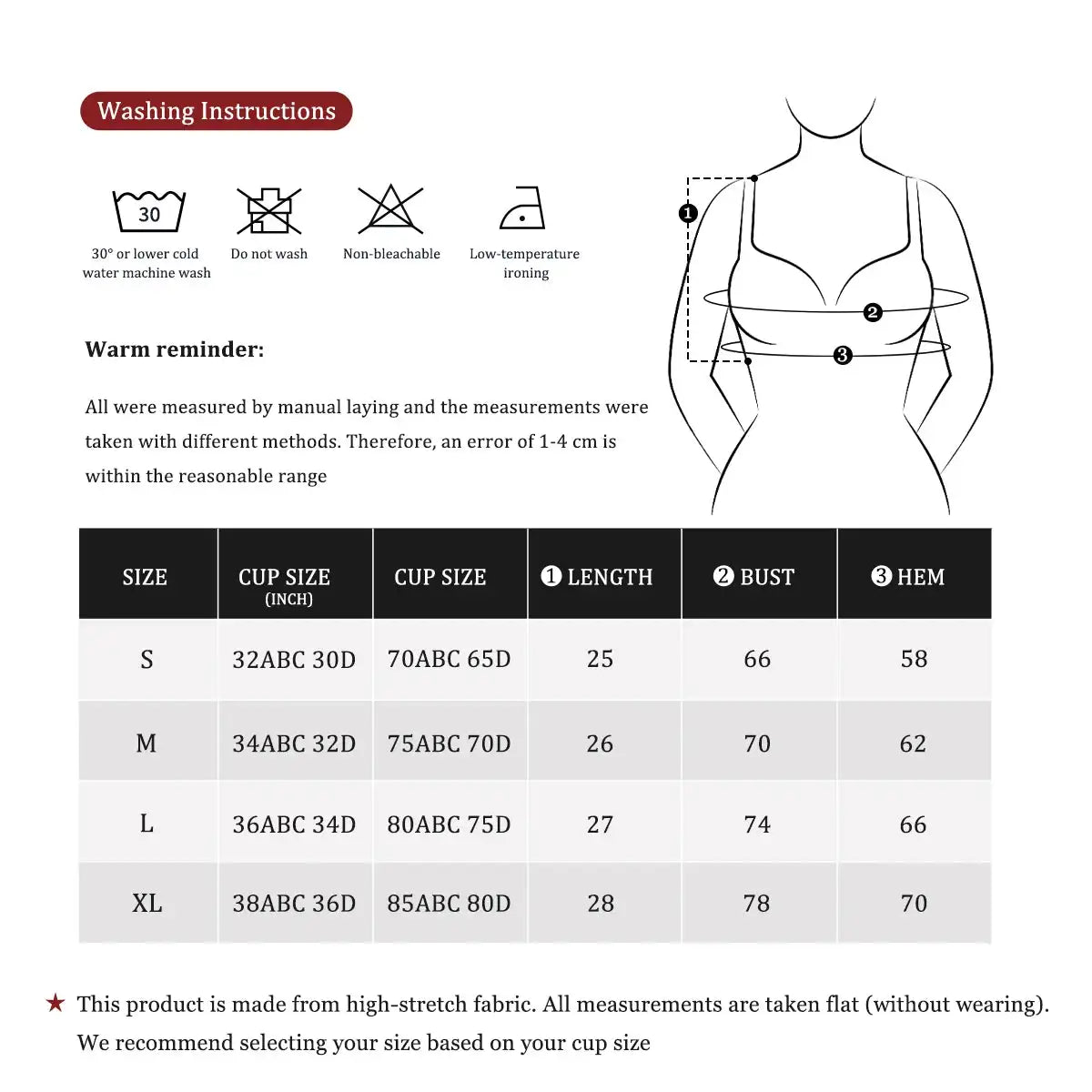
Apex Sculpt Summer Sports Bra sizing chart