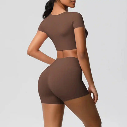 Apex Sculpt Cropped 2-Piece Yoga & Training Set brown back
 