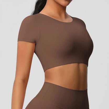 Apex Sculpt cropped gym/yoga top brown side