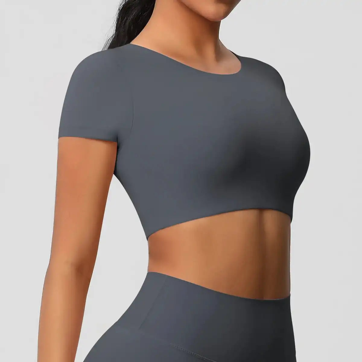 Apex Sculpt cropped gym/yoga top graphite grey side